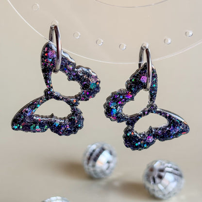 Preciosos pendientes negros de mariposas, brillantes, hechos a mano en España. Regalo perfecto. 