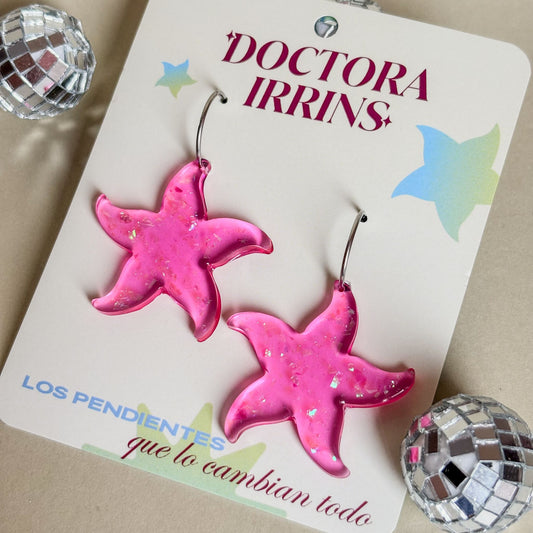 Pendientes de estrellas marinas de color rosa translúcido con aros